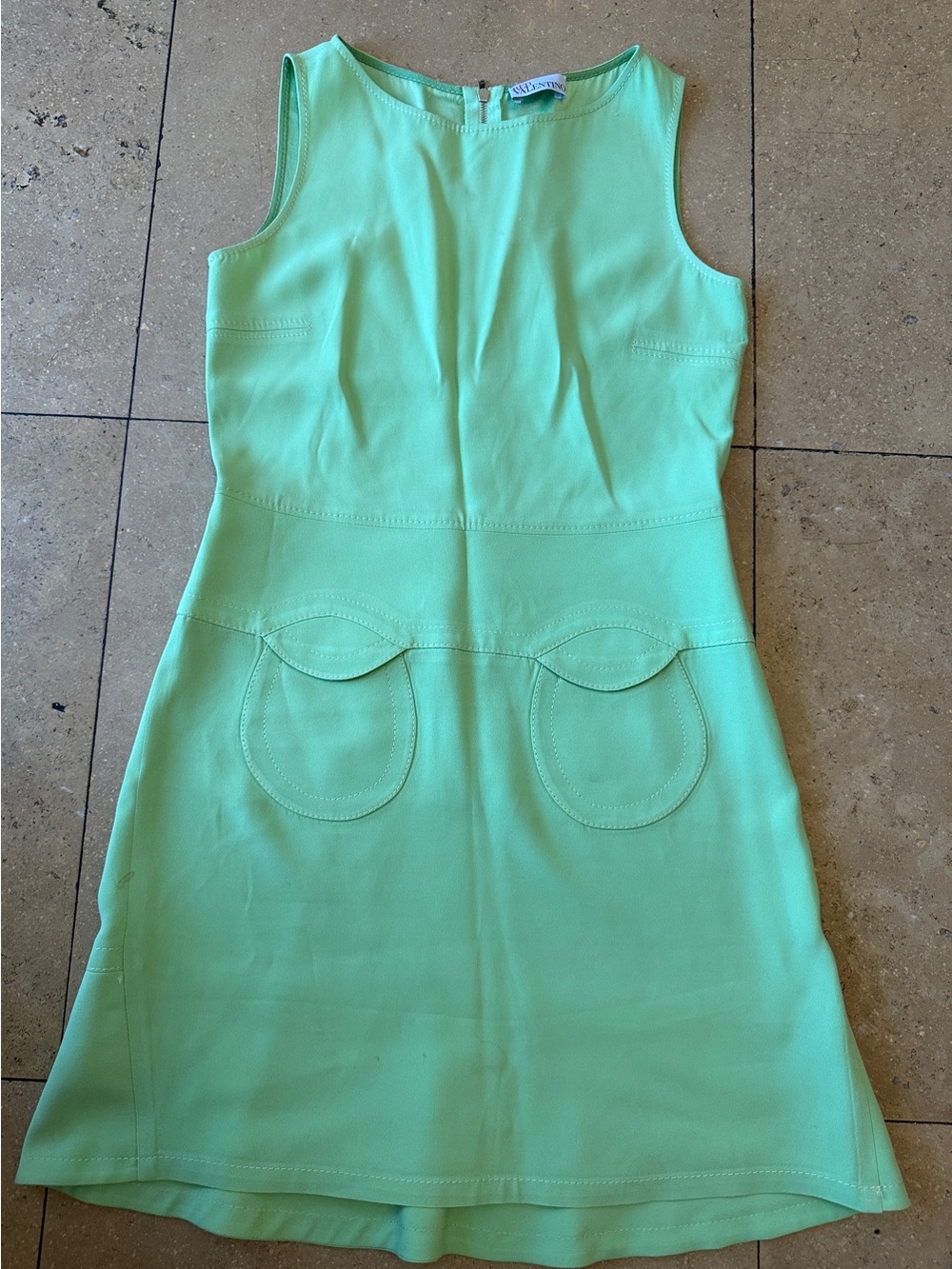 RED Valentino Mint Green Sleeveless Mini Dress with Rounded Pocket Flaps